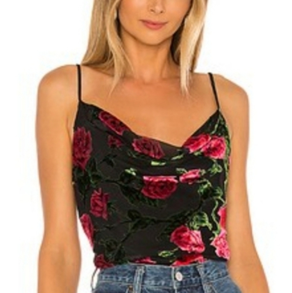 Revolve NBD Harmony Cami Top in 90s Rose Velvet Burnout with Pink Roses Size M
